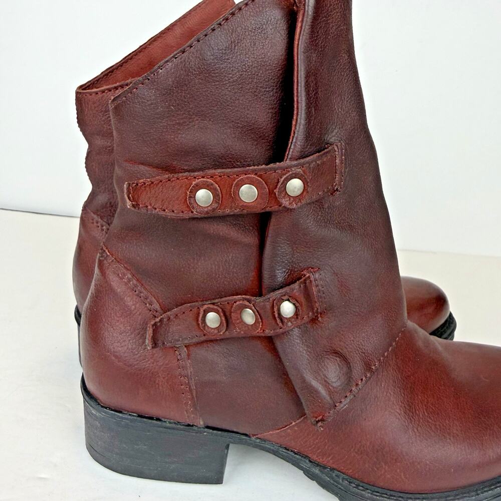 Miz Mooz Biggs Double Buckle Leather Ankle Boots Size EU 36 US 5.5-6 Burgundy - Picture 7 of 12